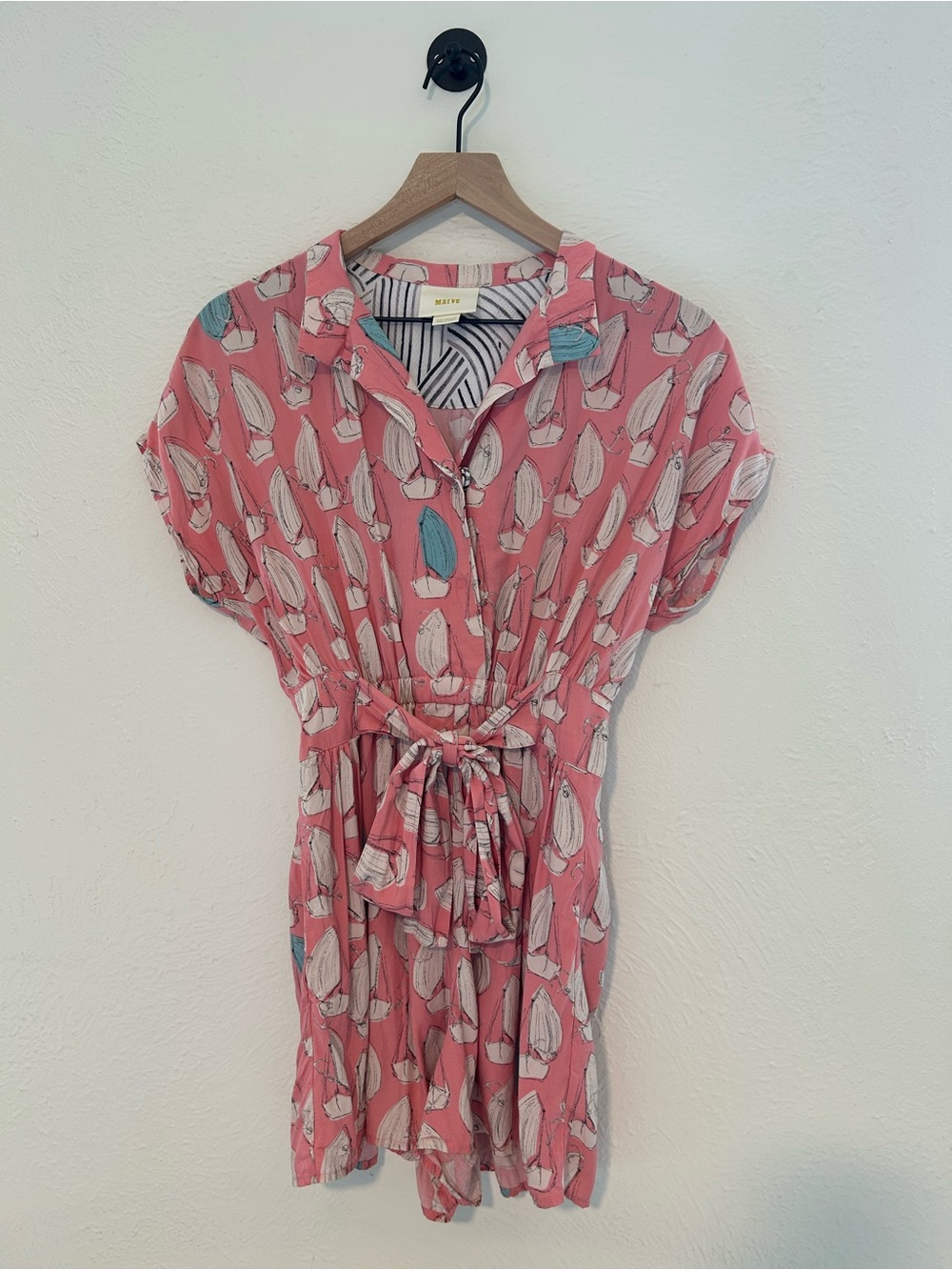 Anthropologie Maeve Tourista Romper Pink Sailboat Print Resort Nautical Size 2 - Picture 3 of 10